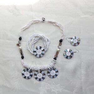Costume Jewelry Twisted Multi Strand Bead Abalone Shell Necklace Set New Other